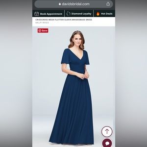 David’s Bridal Crisscross Mesh Flutter Sleeve Bridesmaid Dress - Navy